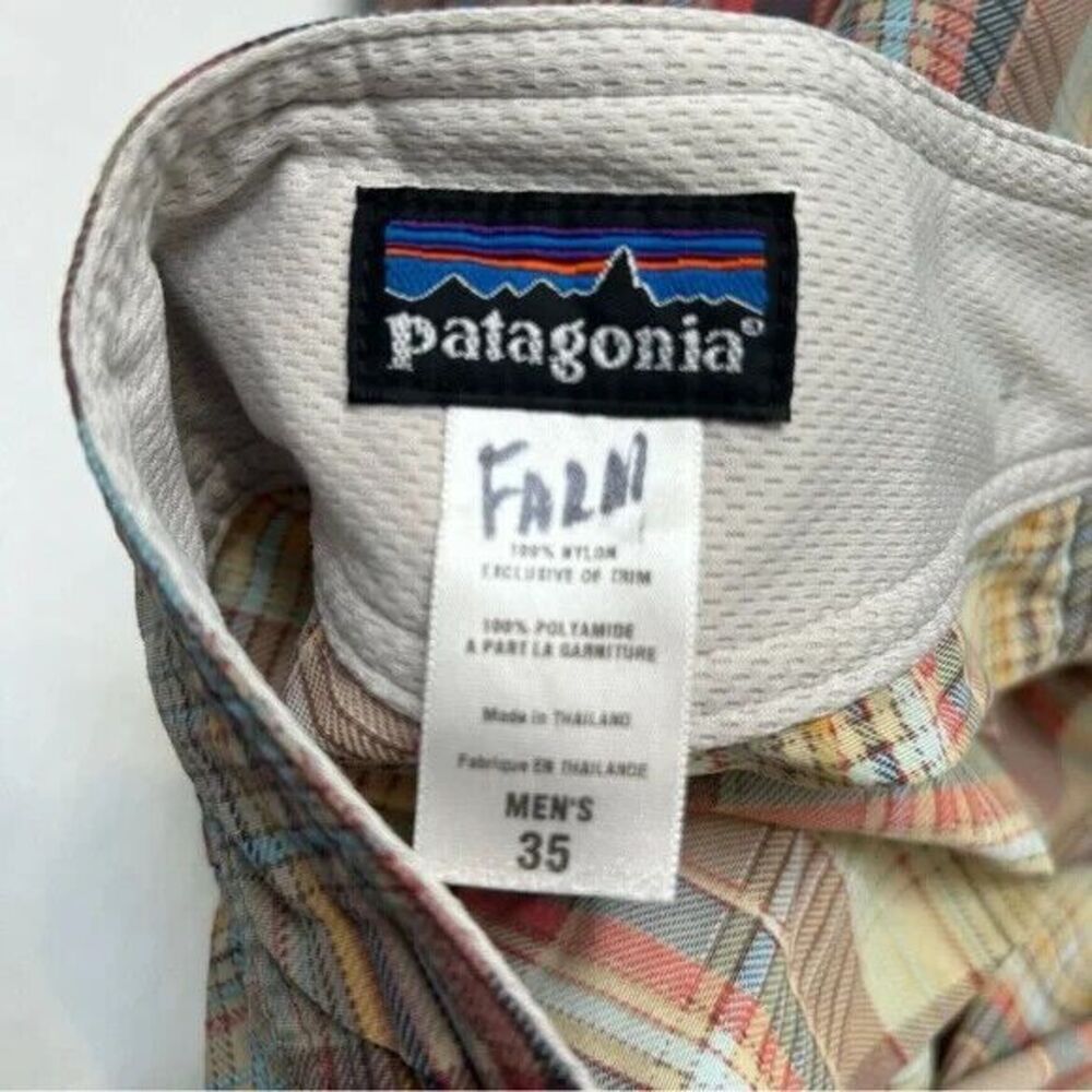 Patagonia Brown Tan Plaid Nylon Board Shorts size 35 - Picture 2 of 5